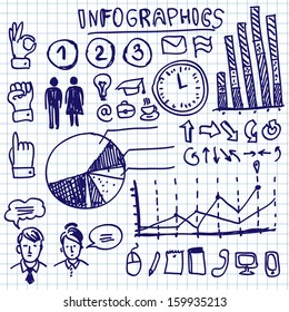 Info graphics set on note paper, vector illustration hand drawn, doodle design element and icon