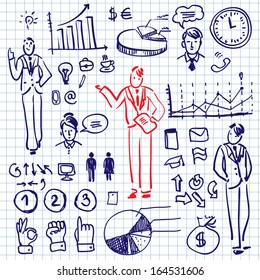 Info graphics set on note paper, vector illustration hand drawn, doodle design element,diagrams and icon