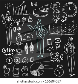 Info graphics set on note paper, vector illustration hand drawn, doodle design element,diagrams and icon, chalkboard design