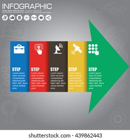 Info graphics step by step. Abstract business concept house in the form of a arrow with 5 steps, options, parts, processes. Vector template for presentation and training.