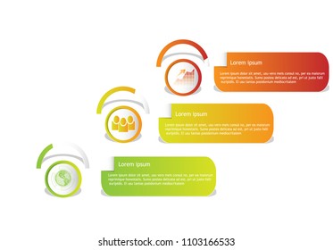 Info graphics three step to step , earth i, people and graphs finances icons on circle paper, insert text in box, vector art and illustration, business info graphics success concept.