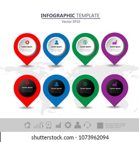 Info graphics timelines icons set design template Vector eps10 for business data,navigation pin World map image furnished by NASA