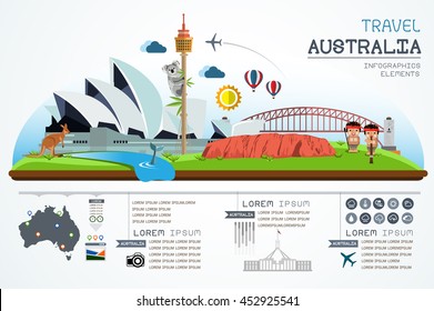 Info Graphics Travel And Landmark Australia Template Design. Concept Vector Illustration