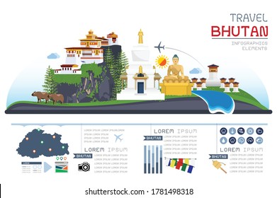 Info graphics travel and landmark bhutan template design. Concept Vector Illustration.