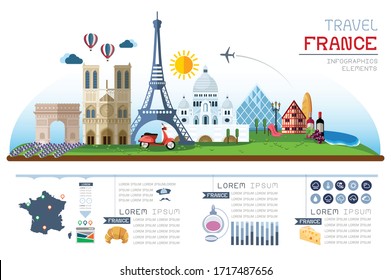 Info graphics travel and landmark france template design. Concept Vector Illustration.