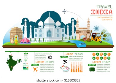 Info graphics travel and landmark India template design. Concept Vector Illustration