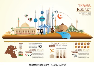 Info Graphics Travel And Landmark Kuwait Template Design. Concept Vector Illustration