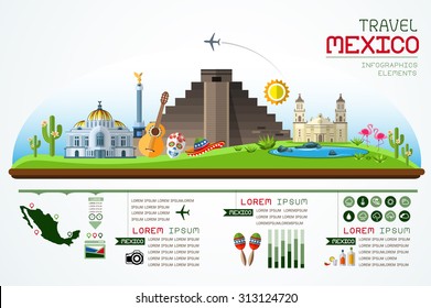 Info Graphics Travel And Landmark Mexico Template Design. Concept Vector Illustration