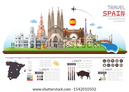 Info graphics travel and landmark spain template design. Concept Vector Illustration.