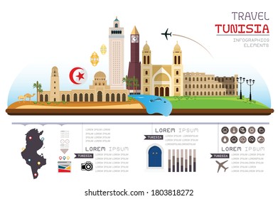 Info graphics travel and landmark tunisia template design. Concept Vector Illustration.