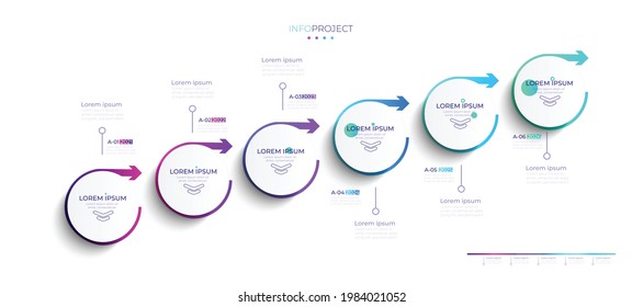 Info graphics Vector 6 Step Connection Circle Chart Timeline Minimal on white background