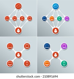 Info graphics vector design template. Suitable for infographics, presentations, web. Icons cloud, mobile, laptop, notebook and desktop computer. 