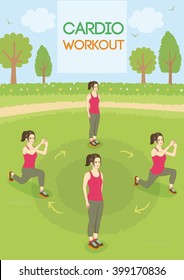 Info graphics vector a woman.She was exercise cardio workout outdoor at park.