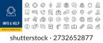 Info and help web icons in line style. Information, assistant, support, online help, manual, online help, info center, instruction, rules, collection. Vector illustration.