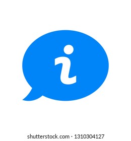 Info helpdesk question mark in blue ask dialog bubble, FAQ information button vector icon