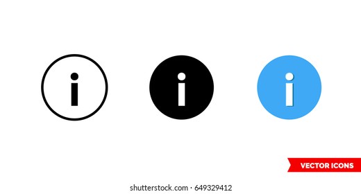Info icon of 3 types: color, black and white, outline. Isolated vector sign symbol.