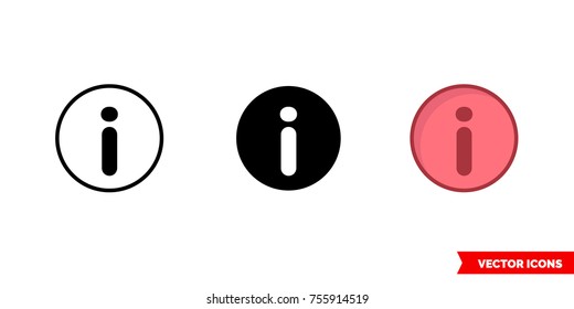 Info icon of 3 types: color, black and white, outline. Isolated vector sign symbol.