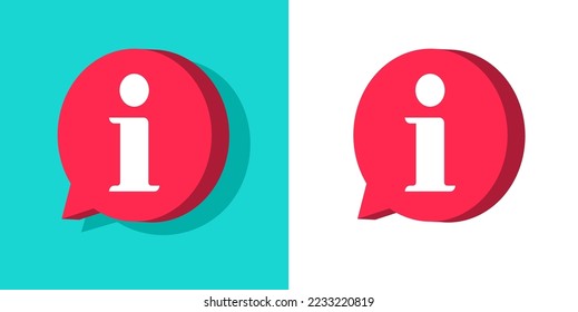 Info icon 3d red vector or help information graphic symbol clipart for instruction notice, inform explanation and annotation note illustration, notation hint tip button clip art