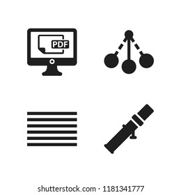 info icon. 4 info vector icons set. bazooka, pdf file on screen and justified icons for web and design about info theme