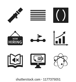 info icon. 9 info vector icons set. atomic theory, muted book and business graphic icons for web and design about info theme