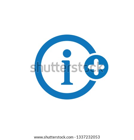 Info icon with add sign. Info icon and new, plus, positive symbol. Vector illustration
