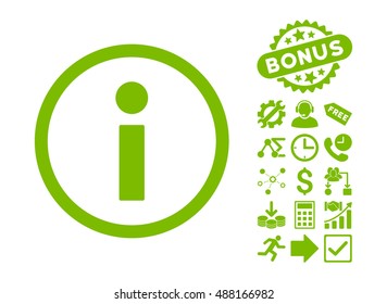 Info icon with bonus images. Vector illustration style is flat iconic symbols, eco green color, white background.
