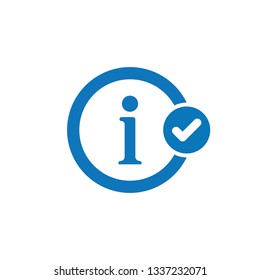 Info icon with check sign. Info icon and approved, confirm, done, tick, completed symbol. Vector illustration