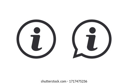 Info icon. Information Sign. Help, Support, Speech bubbles Icons Set. Online Help. Online info. About us. Vector speech bubbles. Helpdesk info. Additional information. Info sign.