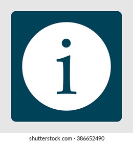 Info icon, on white circle background surrounded by blue