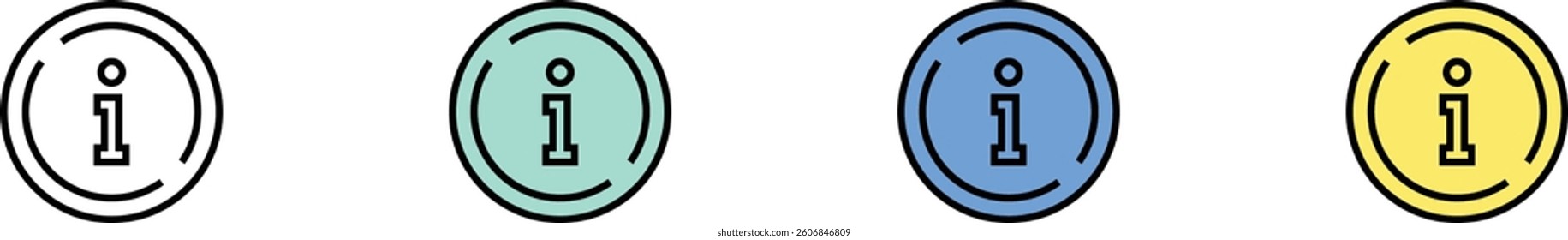 info icon. Outline, Green, Blue and Yellow Style Design Isolated On White Background
