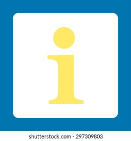 Info icon from Primitive Buttons OverColor Set. This rounded square flat button is drawn with yellow and white colors on a blue background.