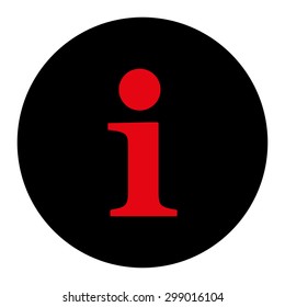 Info icon from Primitive Round Buttons OverColor Set. This round flat button is drawn with intensive red and black colors on a white background.