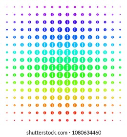 Info icon rainbow colored halftone pattern. Vector info pictograms arranged into halftone grid with vertical spectrum gradient. Designed for backgrounds, covers and abstraction concepts.