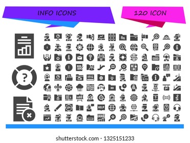 info icon set. 120 filled info icons.  Collection Of - Analytics, Folder, Help, Call center, Insert coin, Folders, China, Info, Manual, Information, Data, Worldwide, Customer service