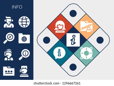  info icon set. 13 filled info icons. Simple modern icons about  - Information, Folder, Call center, Percentage, Worldwide, Help