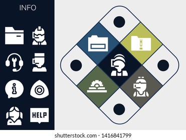 info icon set. 13 filled info icons.  Simple modern icons about  - Call center, Help, Information, Chalk, Customer support, Folder, Manual