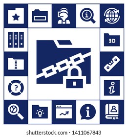 info icon set. 17 filled info icons.  Simple modern icons about  - Folder, Folders, Help, Level, Information, Analytics, Call center, Worldwide, Faq