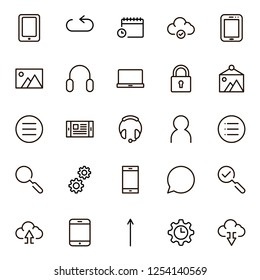 Info icon set. Collection of high quality outline technology pictograms in modern flat style. Black information symbol for web design and mobile app on white background. Help line logo.