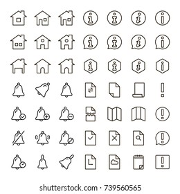 Info icon set. Collection of high quality outline technology pictograms in modern flat style. Black information symbol for web design and mobile app on white background. Help line logo.