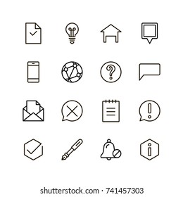 Info icon set. Collection of high quality outline technology pictograms in modern flat style. Black information symbol for web design and mobile app on white background. Help line logo.
