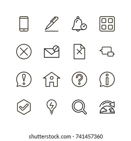 Info icon set. Collection of high quality outline technology pictograms in modern flat style. Black information symbol for web design and mobile app on white background. Help line logo.