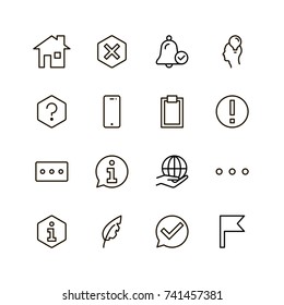Info icon set. Collection of high quality outline technology pictograms in modern flat style. Black information symbol for web design and mobile app on white background. Help line logo.