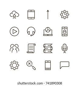 Info icon set. Collection of high quality outline technology pictograms in modern flat style. Black information symbol for web design and mobile app on white background. Help line logo.