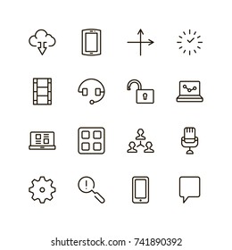 Info icon set. Collection of high quality outline technology pictograms in modern flat style. Black information symbol for web design and mobile app on white background. Help line logo.