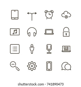 Info icon set. Collection of high quality outline technology pictograms in modern flat style. Black information symbol for web design and mobile app on white background. Help line logo.
