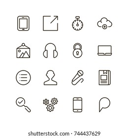 Info icon set. Collection of high quality outline technology pictograms in modern flat style. Black information symbol for web design and mobile app on white background. Help line logo.