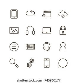 Info icon set. Collection of high quality outline technology pictograms in modern flat style. Black information symbol for web design and mobile app on white background. Help line logo.
