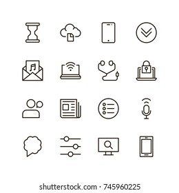 Info icon set. Collection of high quality outline technology pictograms in modern flat style. Black information symbol for web design and mobile app on white background. Help line logo.