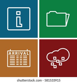 info icons set. Set of 4 info outline icons such as arrival table, folder, defragmentation