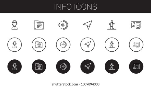info icons set. Collection of info with customer service, folder, percentage, cursor, walking, analytics. Editable and scalable info icons.